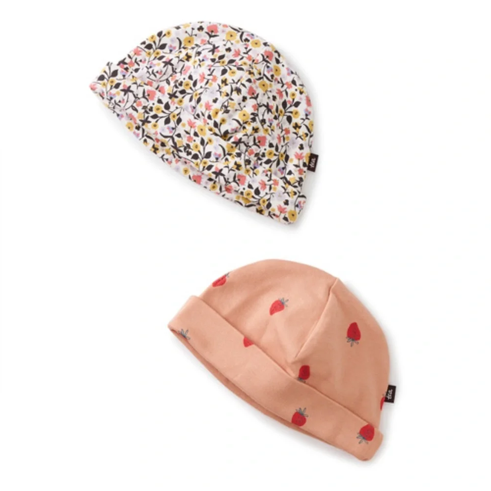 Tea Collection baby floral strawberry pink Hats set 2